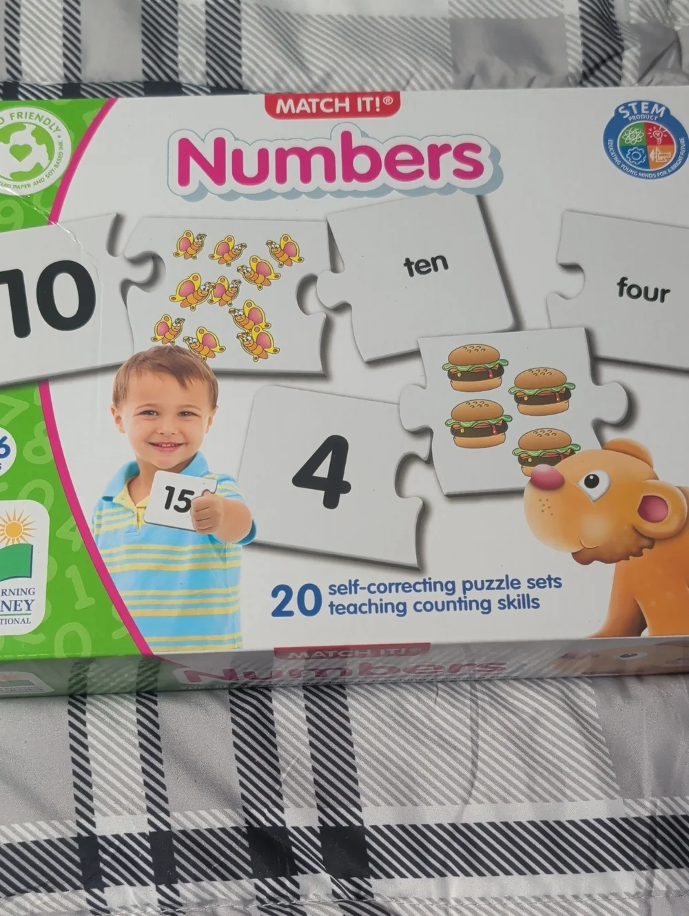 Set Of 2 Match It Self Correcting Puzzles, Letter And Numbers, Used